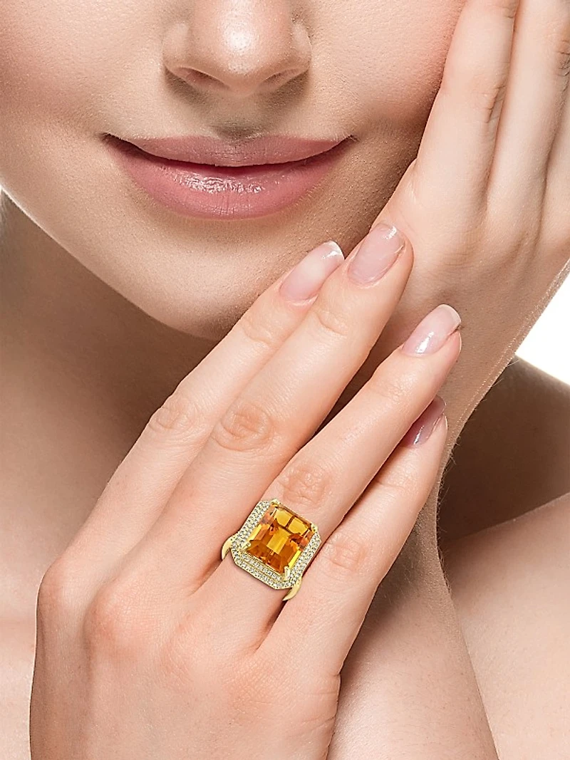 14K Yellow Gold, Citrine & 0.46 TCW Diamond Halo Ring