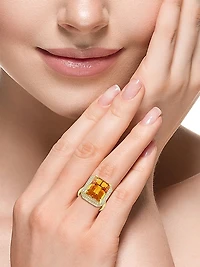 14K Yellow Gold, Citrine & 0.46 TCW Diamond Halo Ring