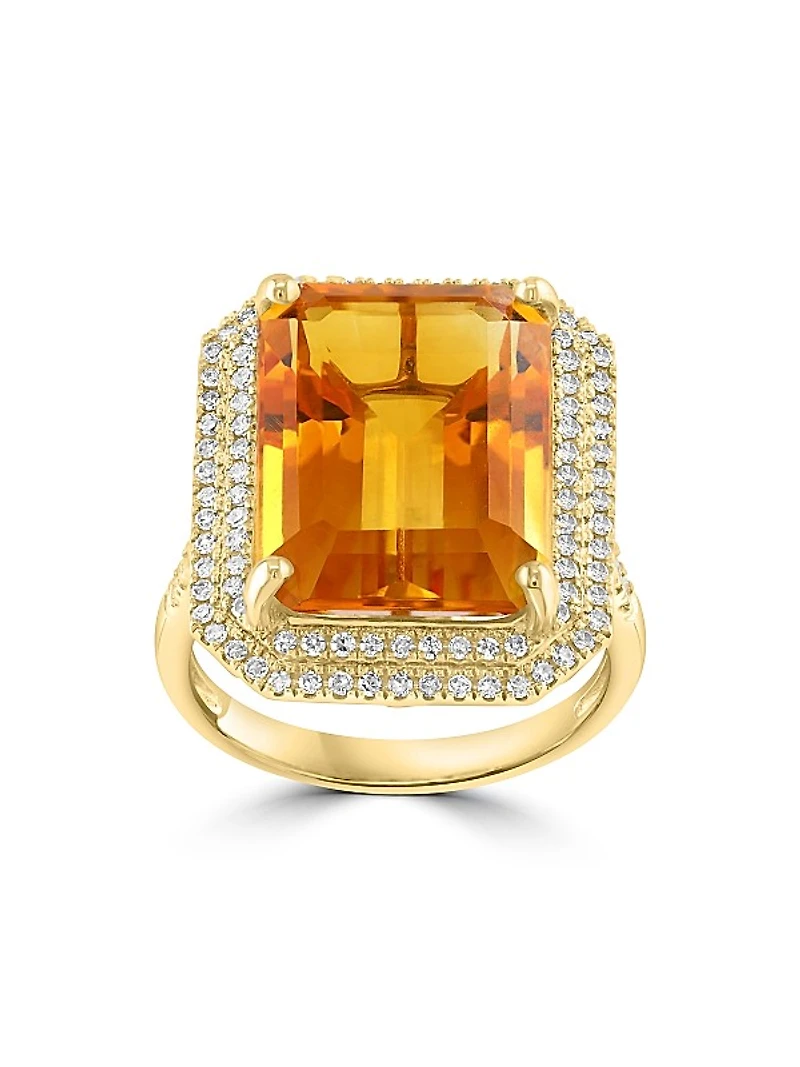 14K Yellow Gold, Citrine & 0.46 TCW Diamond Halo Ring