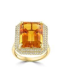 14K Yellow Gold, Citrine & 0.46 TCW Diamond Halo Ring