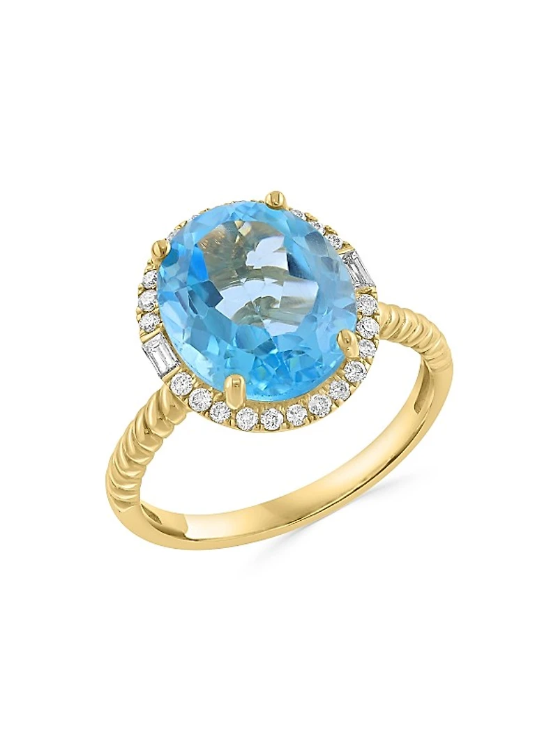 14K Yellow Gold, Blue Topaz & 0.24 TCW Diamond Halo Ring