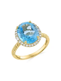 14K Yellow Gold, Blue Topaz & 0.24 TCW Diamond Halo Ring