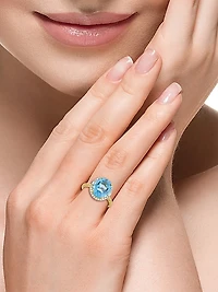 14K Yellow Gold, Blue Topaz & 0.24 TCW Diamond Halo Ring