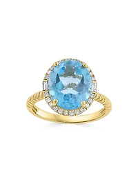 14K Yellow Gold, Blue Topaz & 0.24 TCW Diamond Halo Ring