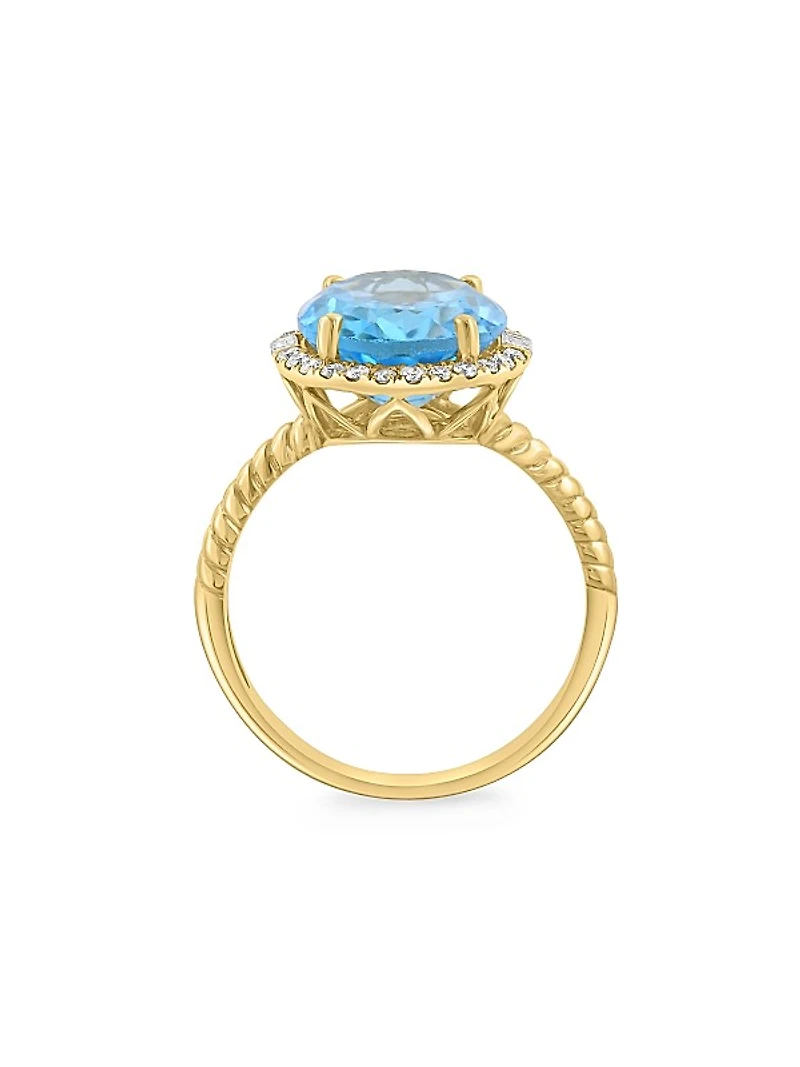 14K Yellow Gold, Blue Topaz & 0.24 TCW Diamond Halo Ring