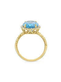14K Yellow Gold, Blue Topaz & 0.24 TCW Diamond Halo Ring