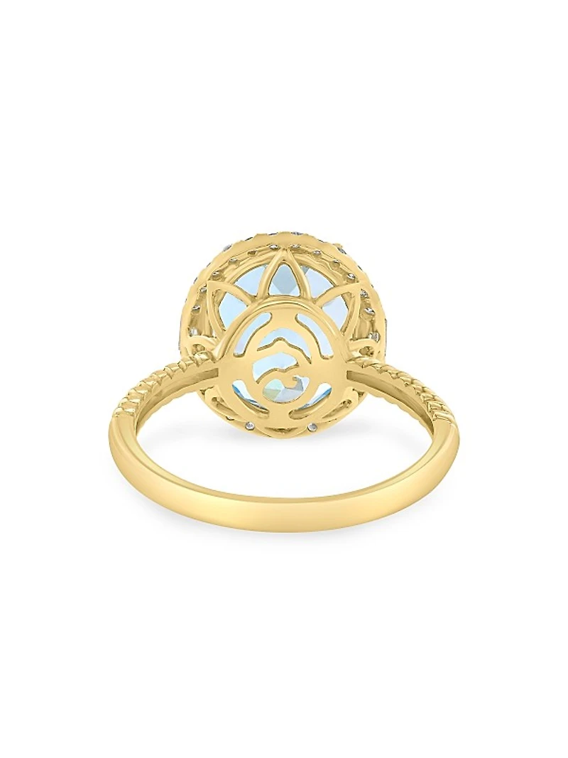 14K Yellow Gold, Blue Topaz & 0.24 TCW Diamond Halo Ring