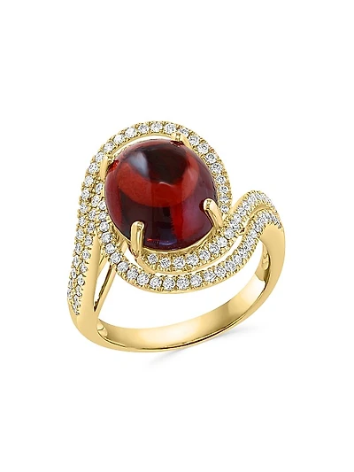 14K Yellow Gold, Garnet & 0.51 TCW Diamond Ring