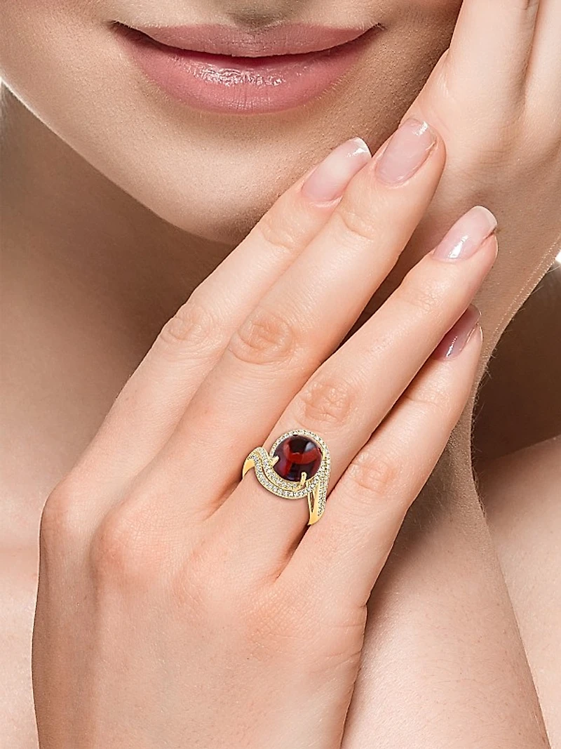 14K Yellow Gold, Garnet & 0.51 TCW Diamond Ring