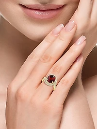 14K Yellow Gold, Garnet & 0.51 TCW Diamond Ring