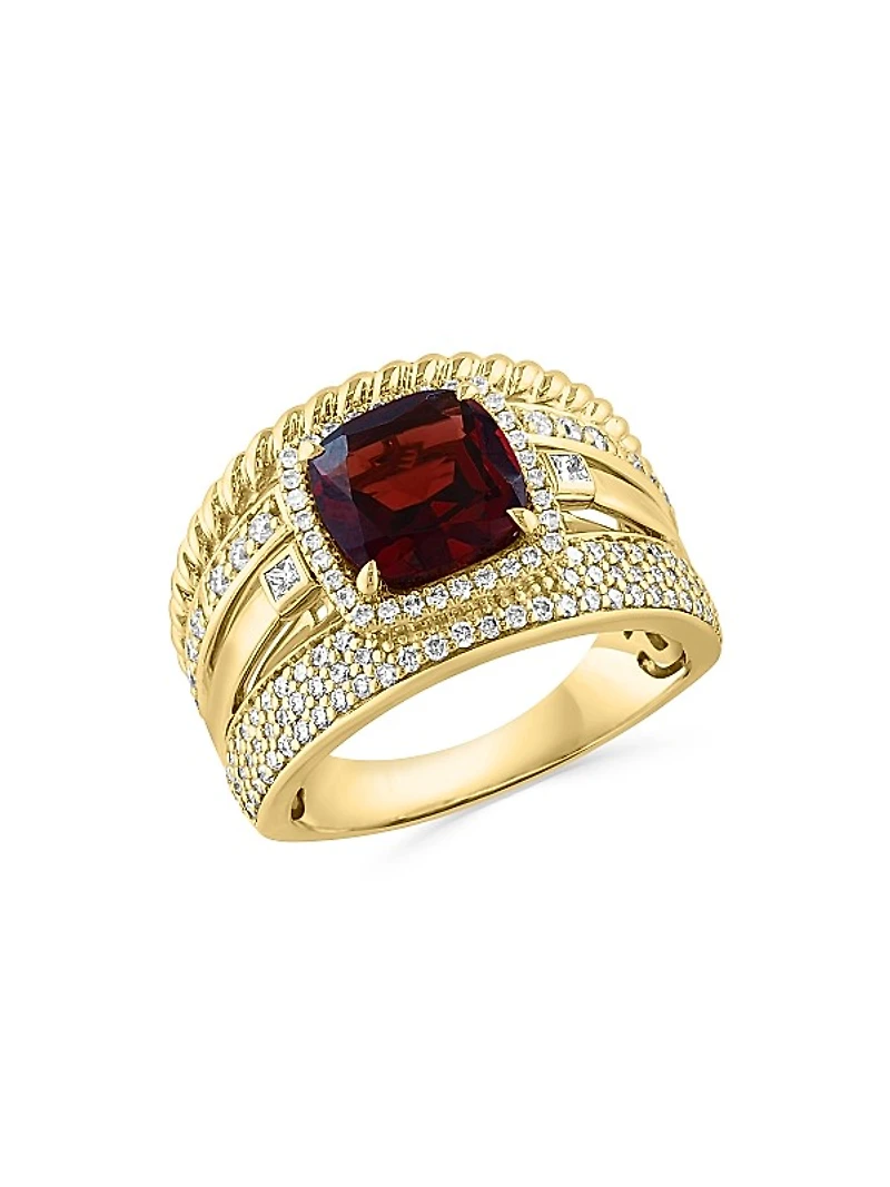 14K Yellow Gold, Garnet & 0.67 TCW Diamond Multi-Band Ring