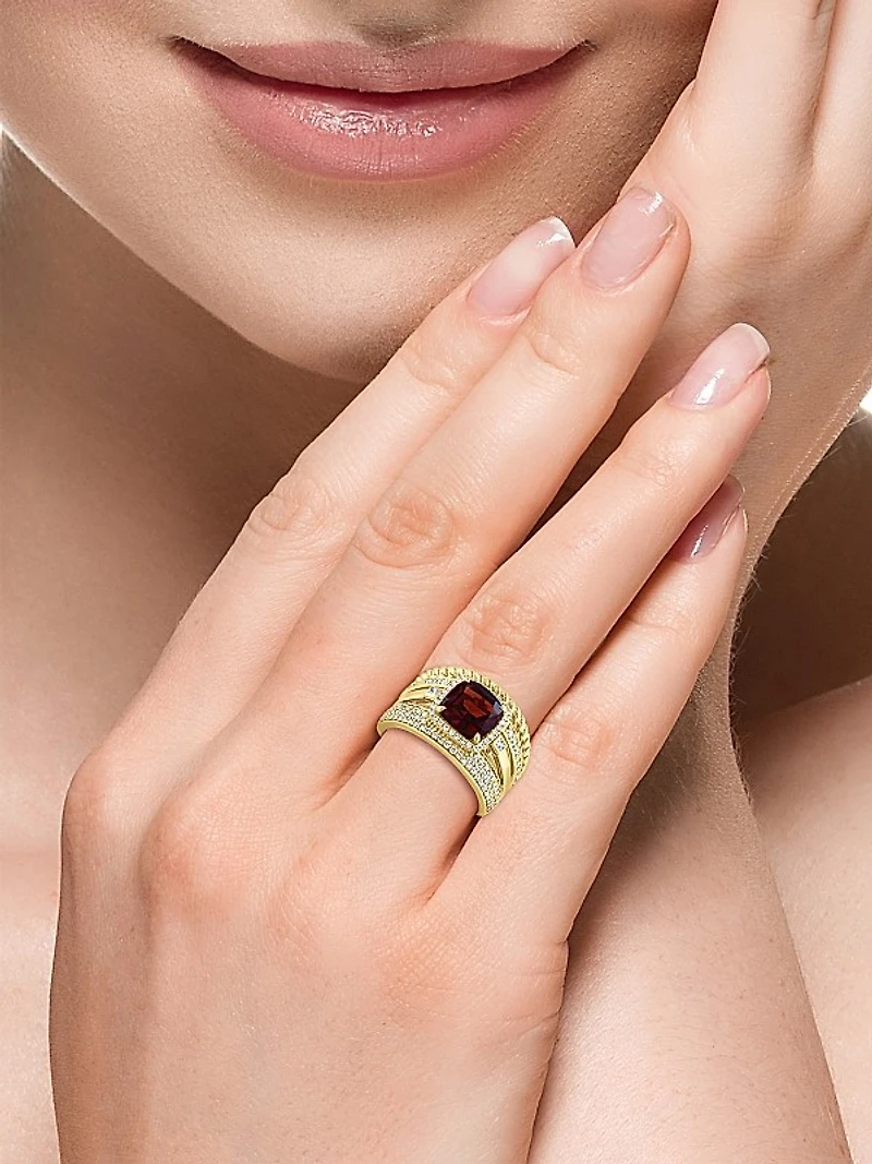 14K Yellow Gold, Garnet & 0.67 TCW Diamond Multi-Band Ring