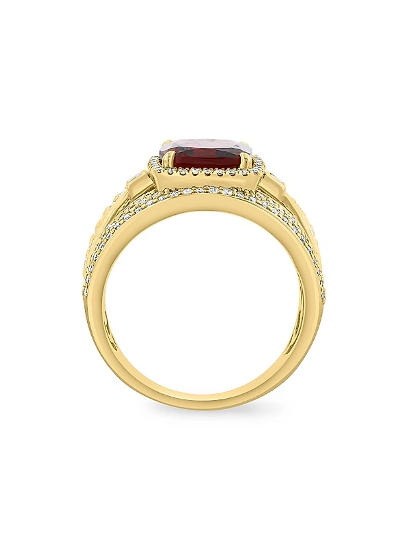 14K Yellow Gold, Garnet & 0.67 TCW Diamond Multi-Band Ring