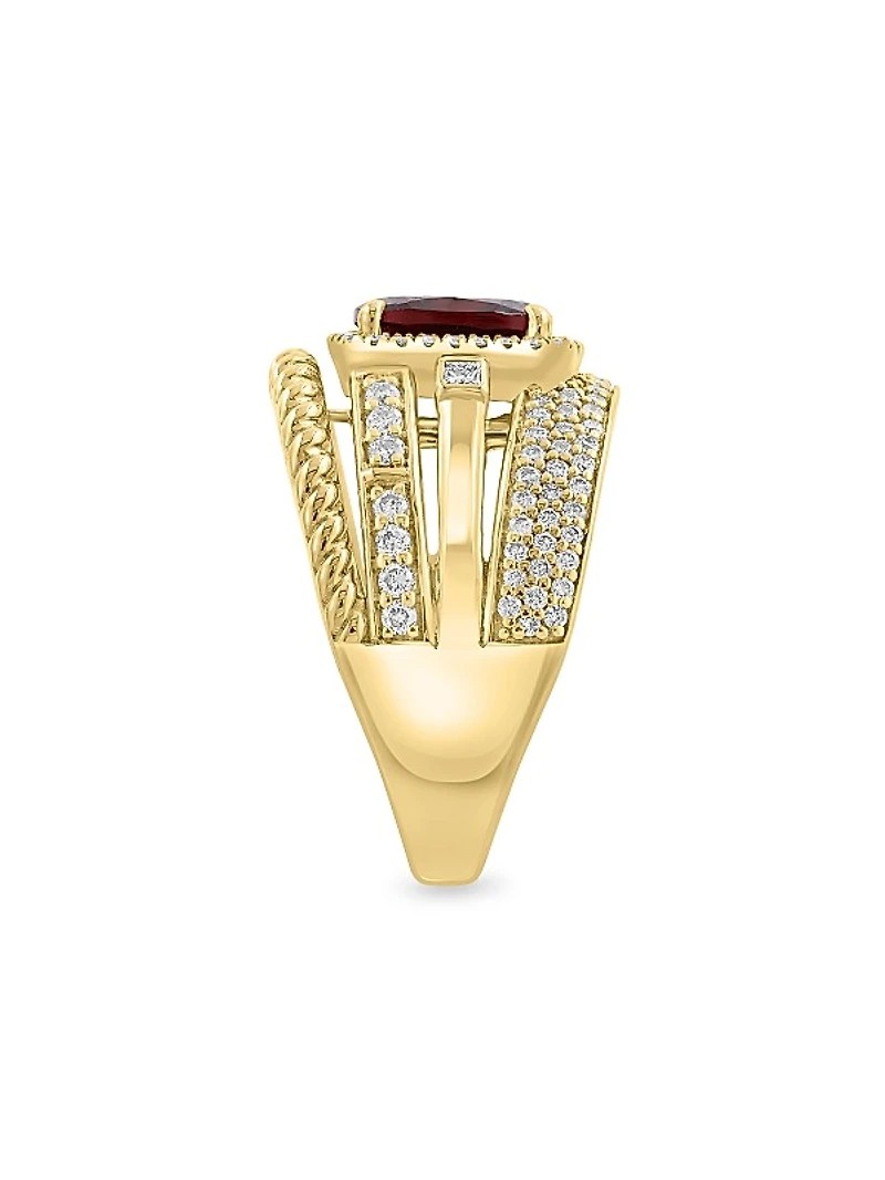 14K Yellow Gold, Garnet & 0.67 TCW Diamond Multi-Band Ring
