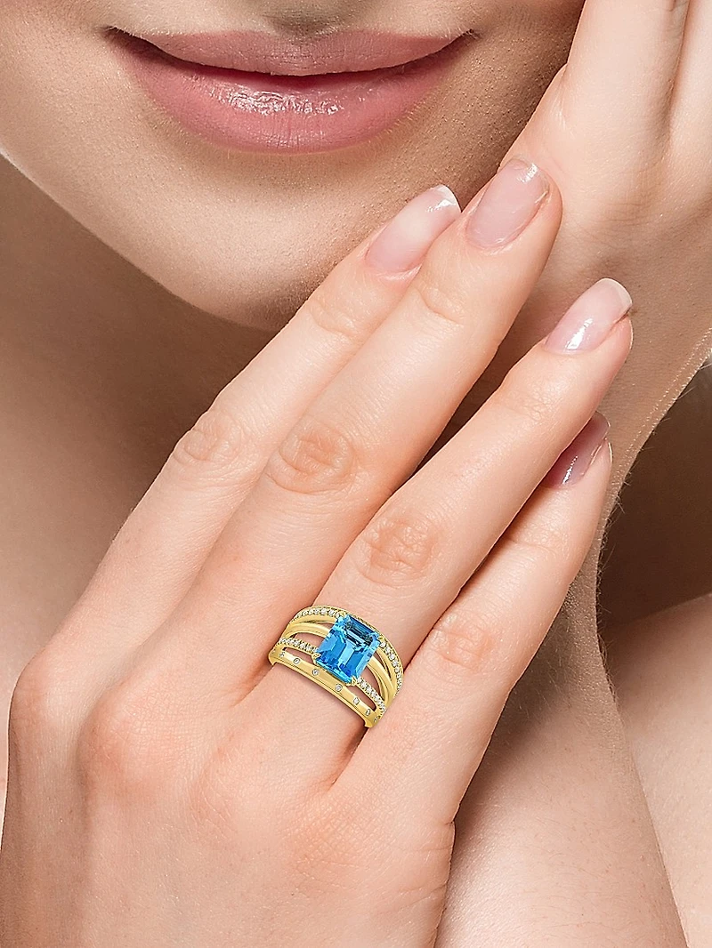 14K Yellow Gold, Gemstone & 0.45 TCW Diamond Multi-Band Ring