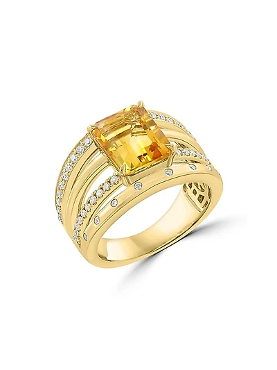 14K Yellow Gold, Gemstone & 0.45 TCW Diamond Multi-Band Ring