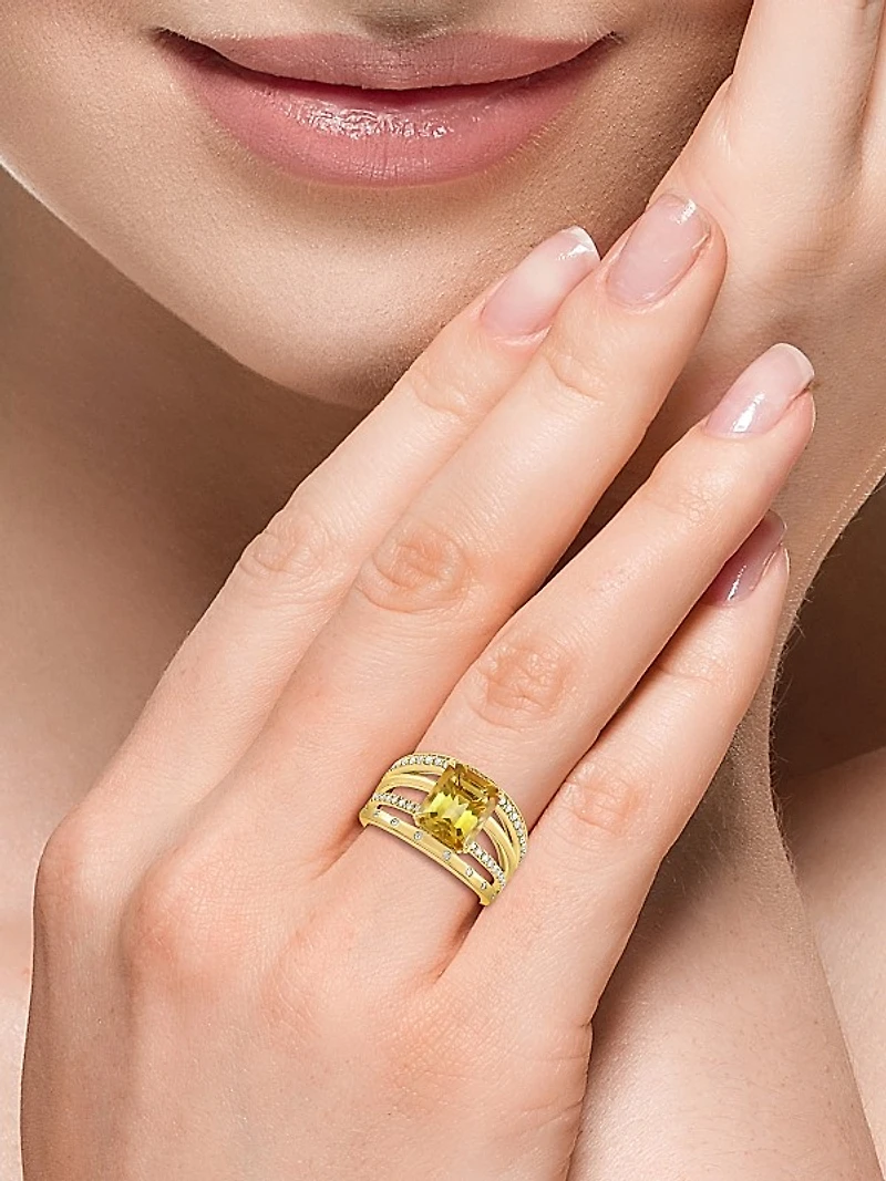 14K Yellow Gold, Gemstone & 0.45 TCW Diamond Multi-Band Ring