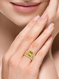 14K Yellow Gold, Gemstone & 0.45 TCW Diamond Multi-Band Ring