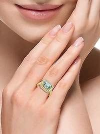14K Yellow Gold, Green Amethyst & 0.25 TCW Diamond Halo Ring