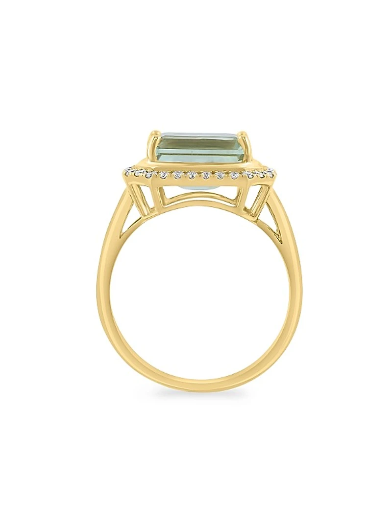 14K Yellow Gold, Green Amethyst & 0.25 TCW Diamond Halo Ring