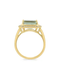 14K Yellow Gold, Green Amethyst & 0.25 TCW Diamond Halo Ring