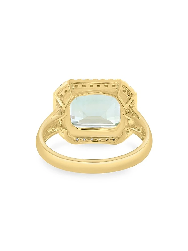 14K Yellow Gold, Green Amethyst & 0.25 TCW Diamond Halo Ring