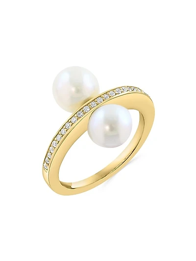 14K Yellow Gold, Freshwater Pearl & 0.12 TCW Diamond Ring
