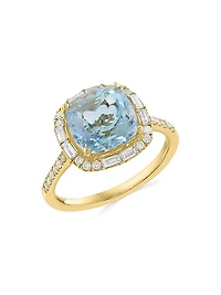14K Yellow Gold, Blue Topaz & 0.39 TCW Diamond Halo Ring