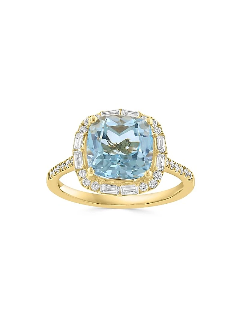 14K Yellow Gold, Blue Topaz & 0.39 TCW Diamond Halo Ring