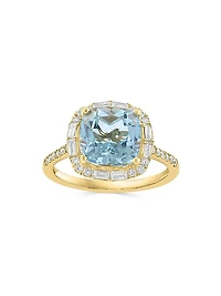 14K Yellow Gold, Blue Topaz & 0.39 TCW Diamond Halo Ring