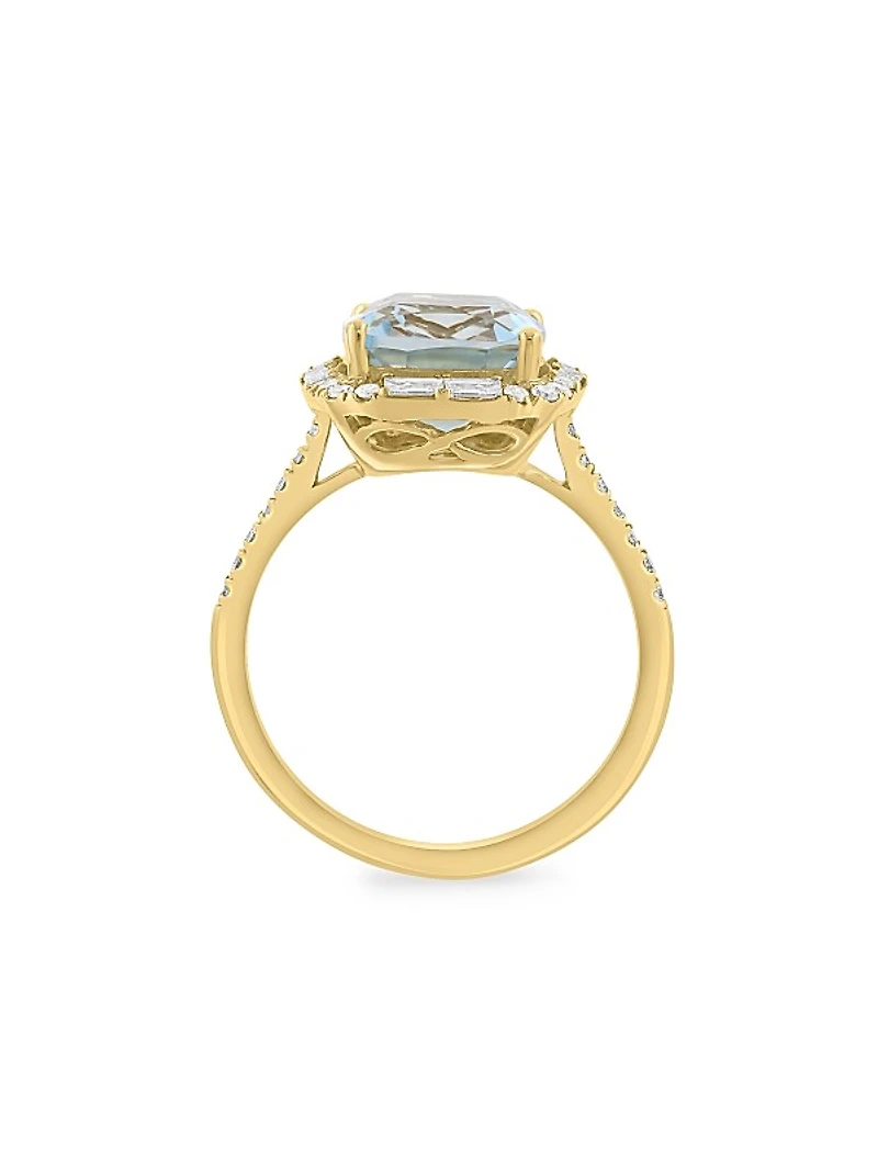 14K Yellow Gold, Blue Topaz & 0.39 TCW Diamond Halo Ring