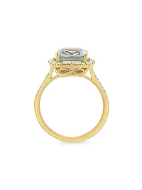 14K Yellow Gold, Blue Topaz & 0.39 TCW Diamond Halo Ring
