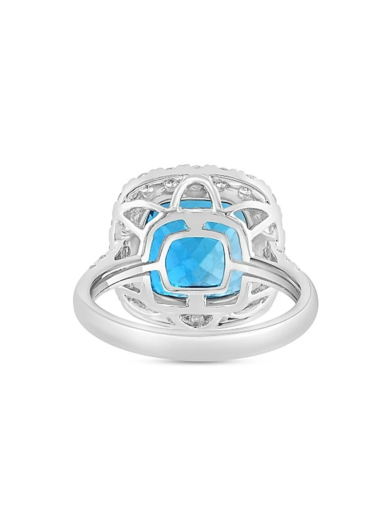 14K White Gold, London Blue Topaz & 0.75 TCW Diamond Halo Ring