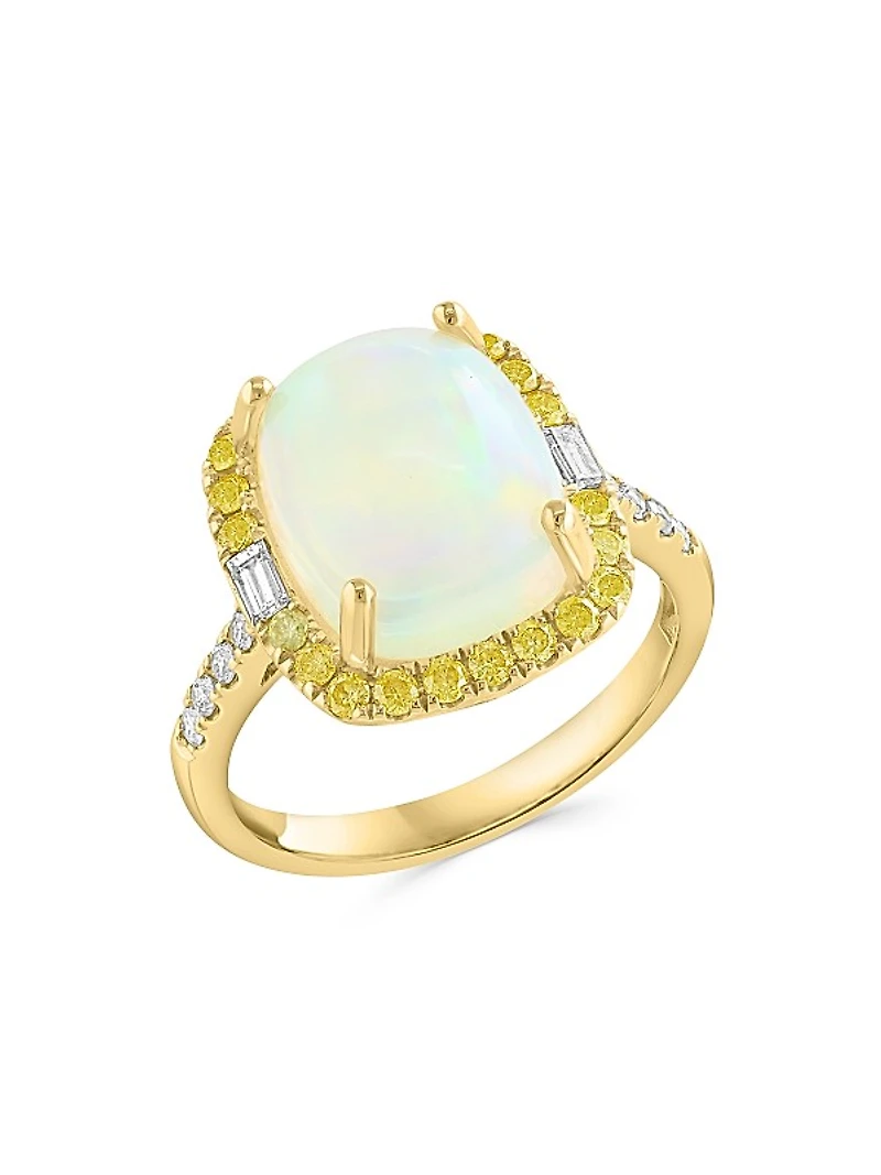 14K Yellow Gold, Ethiopian Opal & 0.54 TCW Diamond Halo Ring