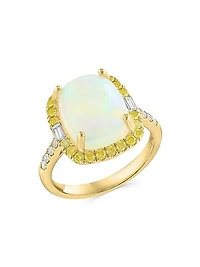 14K Yellow Gold, Ethiopian Opal & 0.54 TCW Diamond Halo Ring