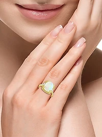 14K Yellow Gold, Ethiopian Opal & 0.54 TCW Diamond Halo Ring