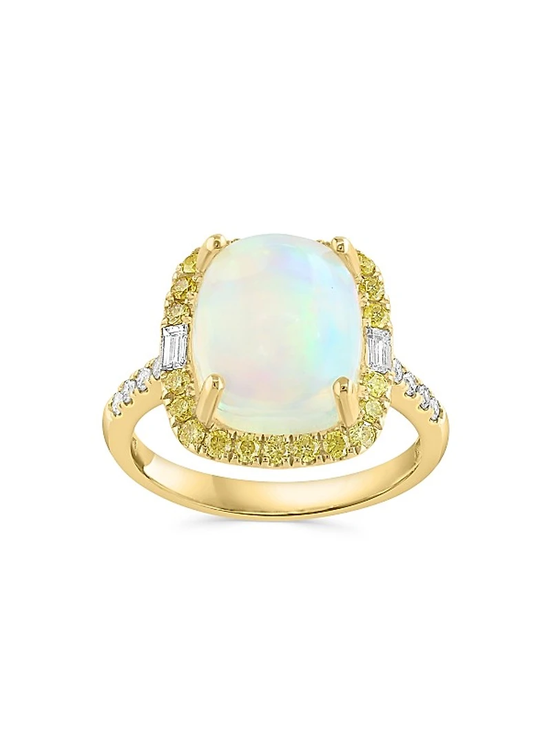 14K Yellow Gold, Ethiopian Opal & 0.54 TCW Diamond Halo Ring
