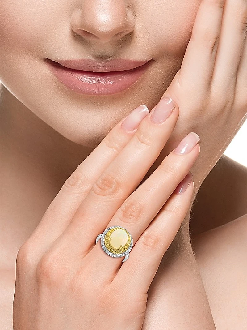Two-Tone 14K Gold, Ethiopian Opal & 0.95 TCW Diamond Halo Ring