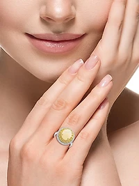 Two-Tone 14K Gold, Ethiopian Opal & 0.95 TCW Diamond Halo Ring