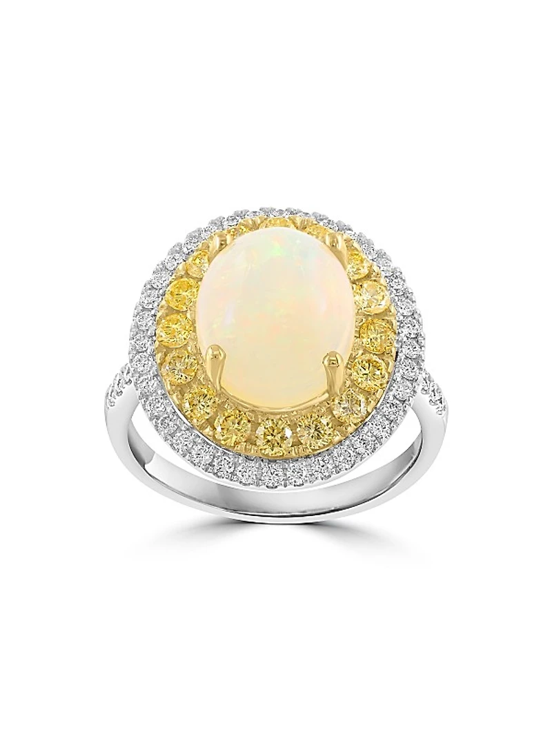 Two-Tone 14K Gold, Ethiopian Opal & 0.95 TCW Diamond Halo Ring