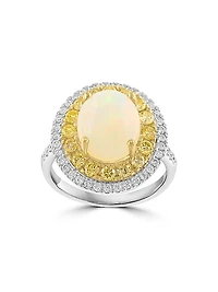 Two-Tone 14K Gold, Ethiopian Opal & 0.95 TCW Diamond Halo Ring