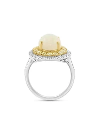 Two-Tone 14K Gold, Ethiopian Opal & 0.95 TCW Diamond Halo Ring