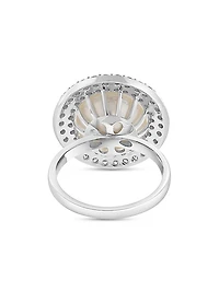 14K White Gold, Freshwater Pearl & 0.86 TCW Diamond Halo Ring