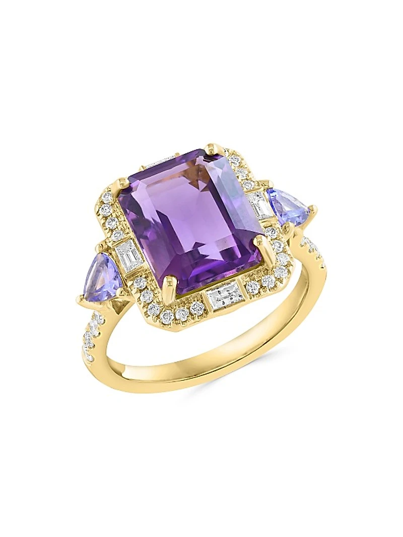 14K Yellow Gold & Multi-Gemstone Halo Ring