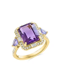 14K Yellow Gold & Multi-Gemstone Halo Ring