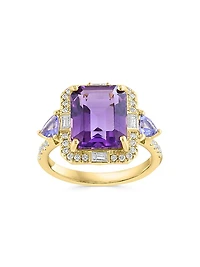 14K Yellow Gold & Multi-Gemstone Halo Ring