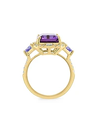 14K Yellow Gold & Multi-Gemstone Halo Ring