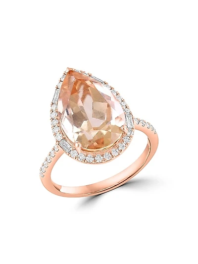 14K Rose Gold, Morganite & 0.49 TCW Diamond Halo Ring