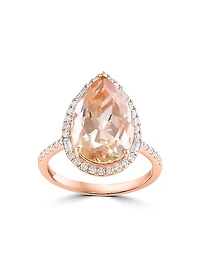 14K Rose Gold, Morganite & 0.49 TCW Diamond Halo Ring