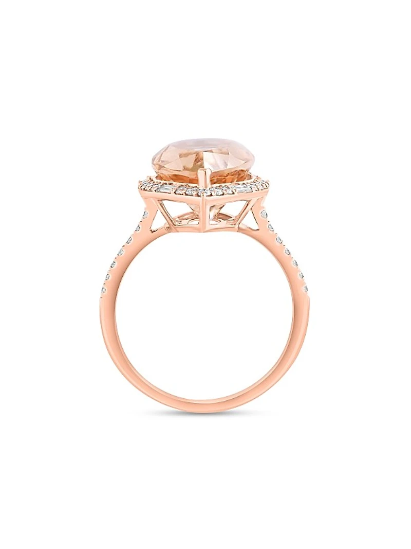 14K Rose Gold, Morganite & 0.49 TCW Diamond Halo Ring
